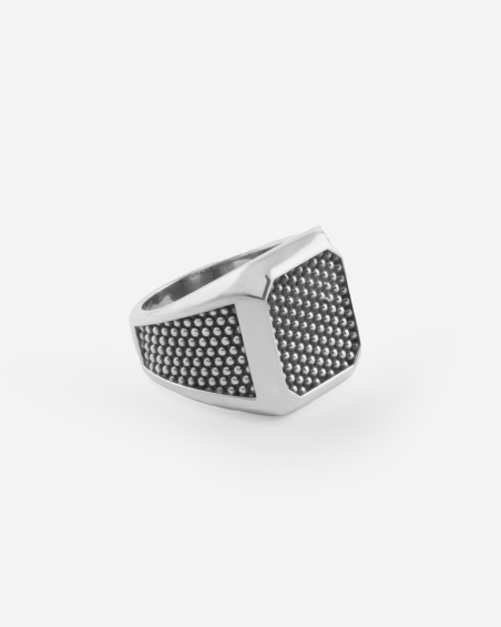 BAGUE CHEVALIÈRE OCTAGON AVEC TEXTURE À PICOTS EN ARGENT