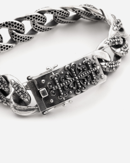 PULSERA GRUMETTE CON TEXTURE GÓTICA ALTERNA TRINIDAD DE PLATA