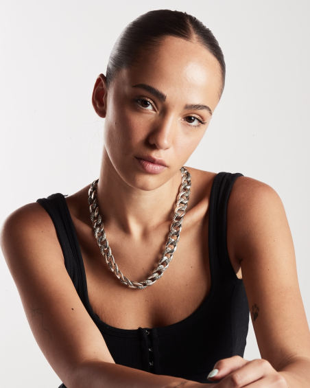 COLLIER GOURMETTE AVEC TEXTURE GOTHIQUE ALTERNÉE SUERTE EN ARGENT