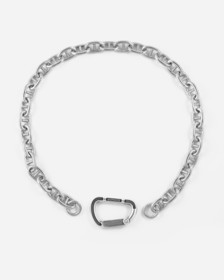 COLLANA TRAVERSINO IN ARGENTO CON MOSCHETTONE GRANDE IN BRONZO ARGENTATO