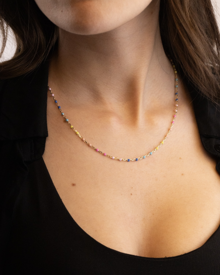 COLLANA SMALTO MULTICOLOR GRANDE PLACCATA ORO