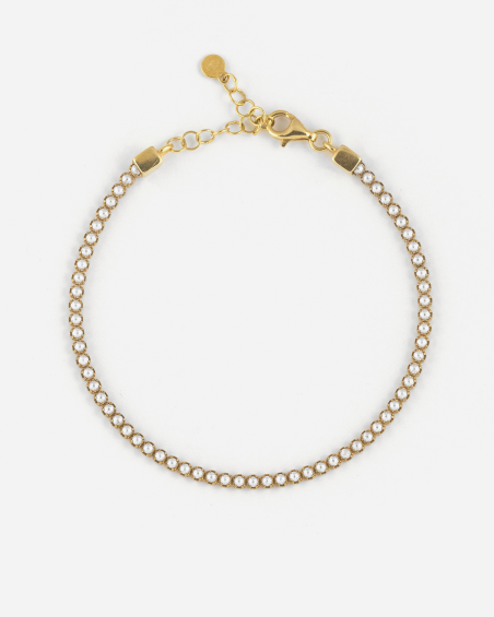PULSERA TENNIS PLATEADA EN ORO CON PERLAS CABUJÓN