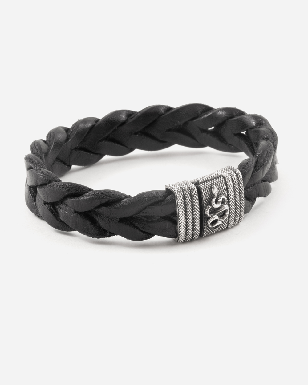 BRAIDED LEATHER BRACELET WITH SILVER...