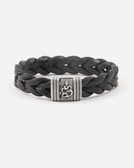BRAIDED LEATHER BRACELET WITH SILVER SNAKE