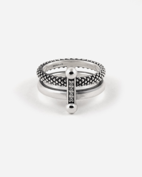 DOTTED AND PLAIN PIERCING RING WITH STONE