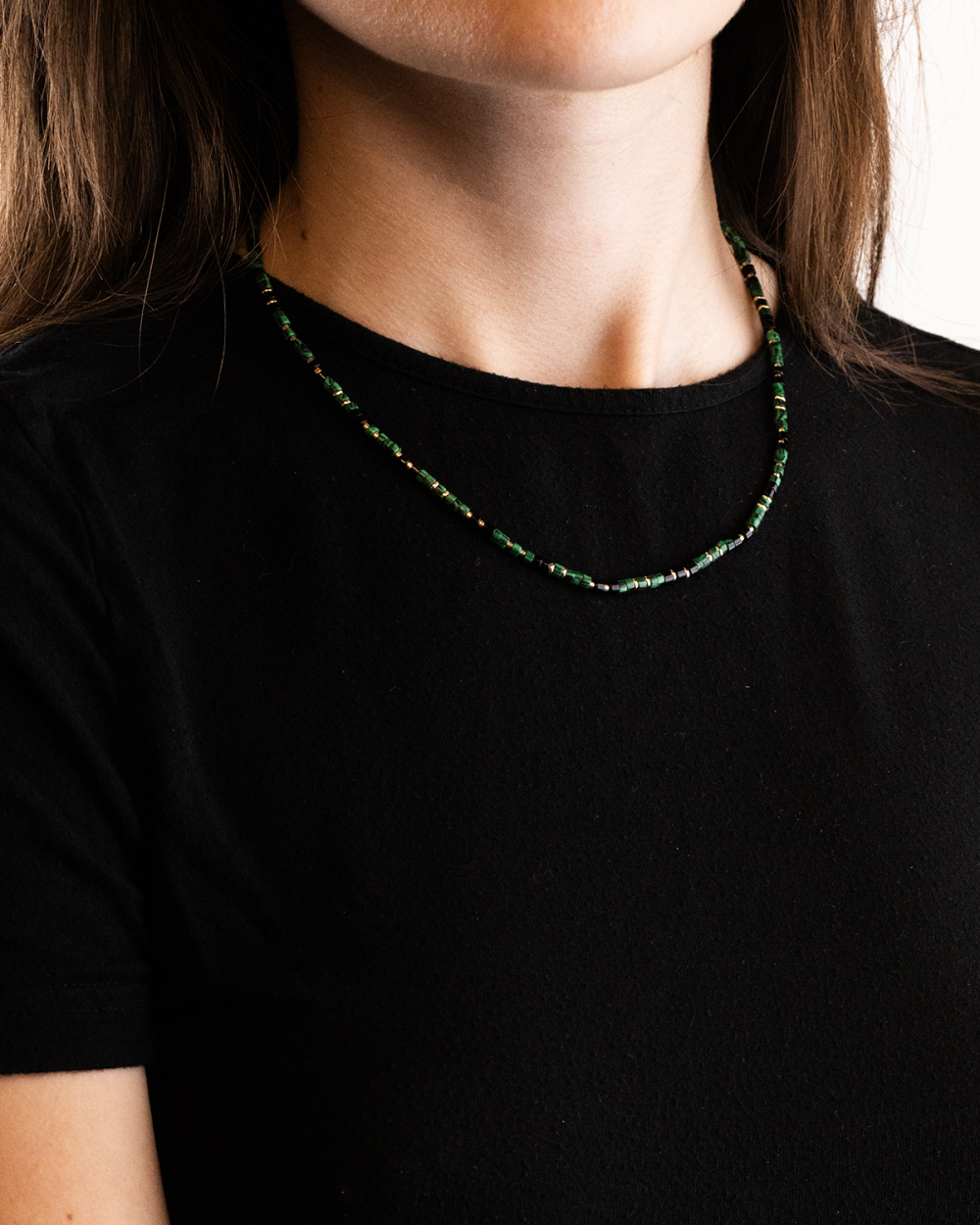 GOLD PLATED MINI GREEN ELEMENTS NECKLACE