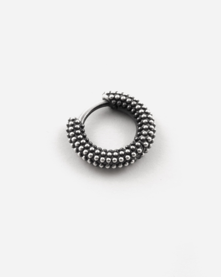 SILVER PLATED DOTTED HOOP EARRING WITH SNAP CLOSURE