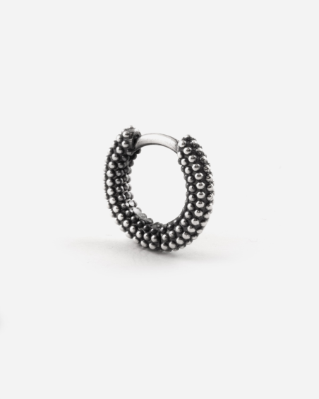 SILVER PLATED DOTTED HOOP EARRING WITH SNAP CLOSURE